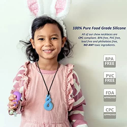MaberryTech Direct Chew Necklace 4 Piece Set | Safe Silicone Chewy Sensory Toy for Kids thumbnail 3