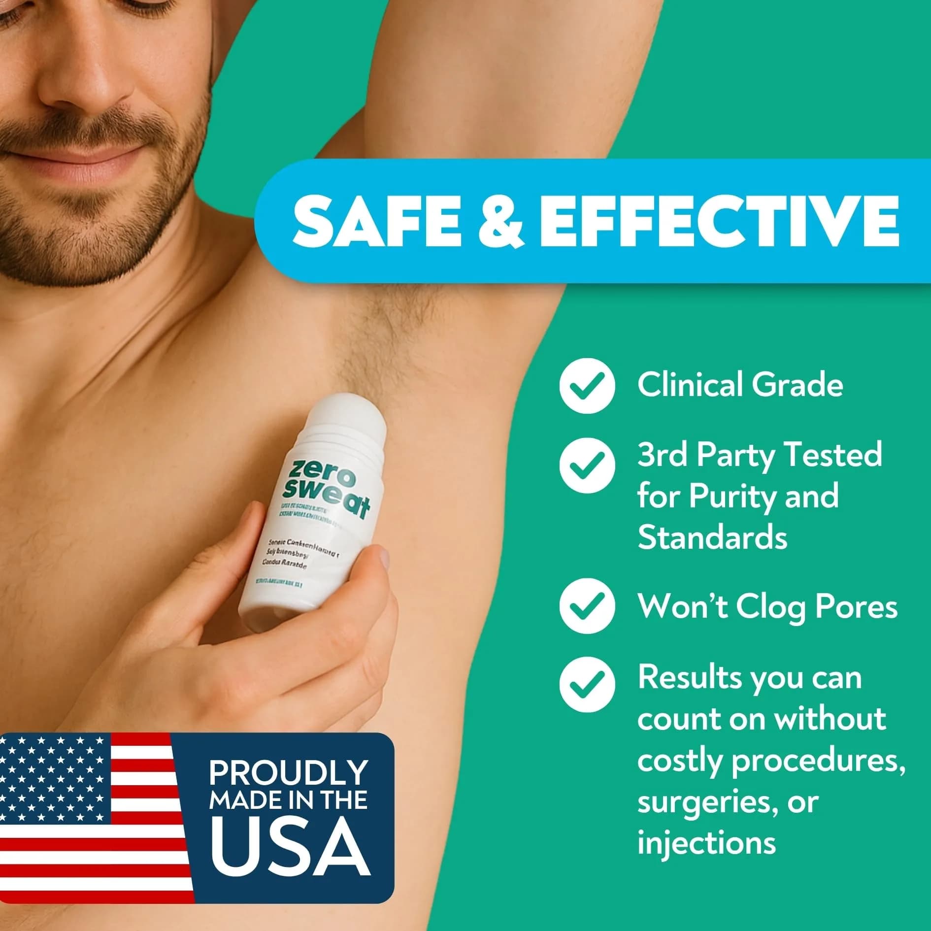 ZeroSweat Clinical Strength Antiperspirant Deodorant for Hyperhidrosis | 2.4 fl oz (2-Pack) | Stops Sweat for Up to 7 Days - view 5