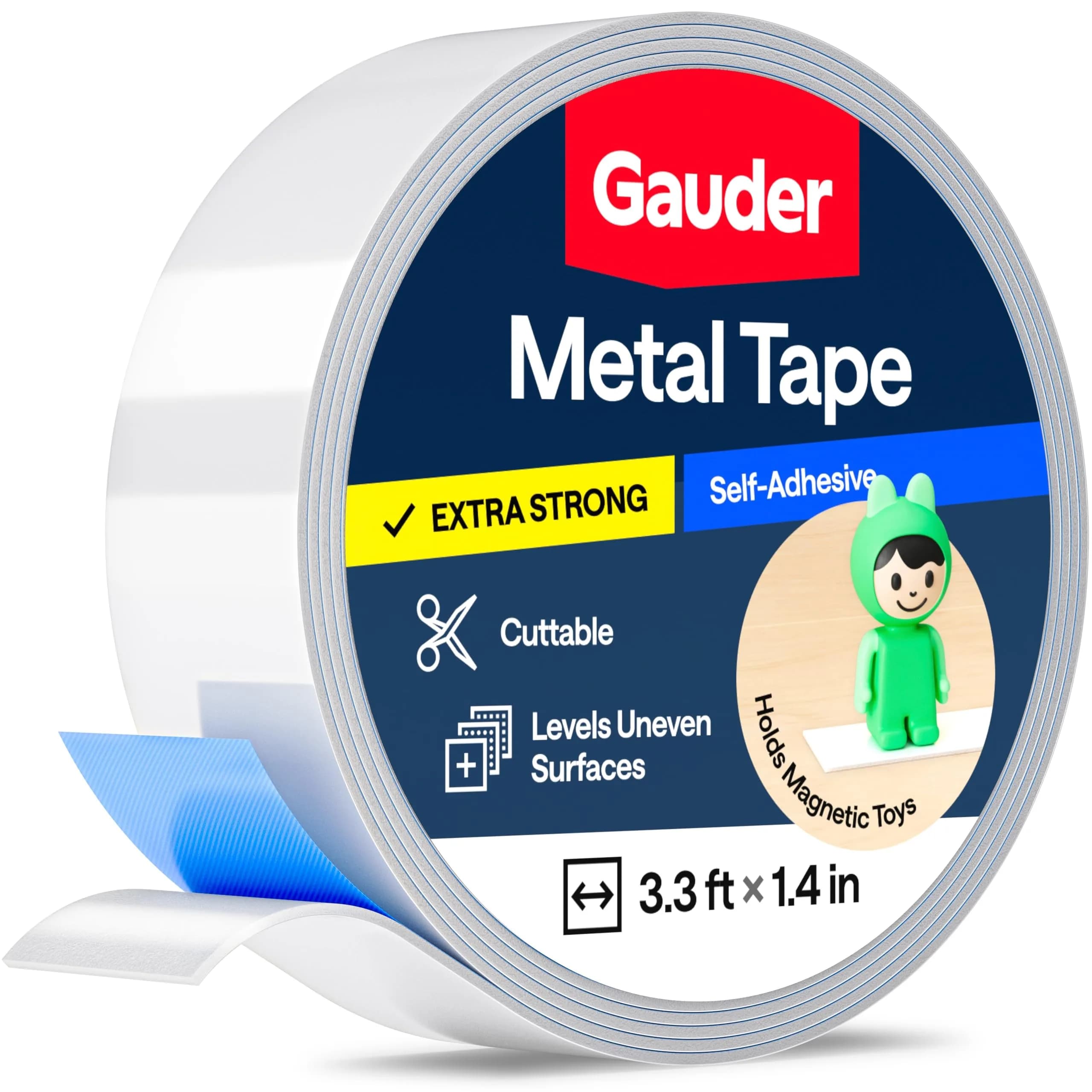 GAUDER Ferrous Metal Tape Self Adhesive | Steel Strip for Magnets 1m (3.3 ft) | Strong Adhesive Backing for Walls - main product image