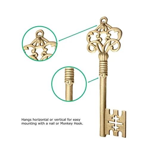 Wallcharmers Skeleton Key Wall Decor, Large, Gold Cast Iron, Vintage Decor | Vintage Gold Skeleton Key Wall Art thumbnail 3