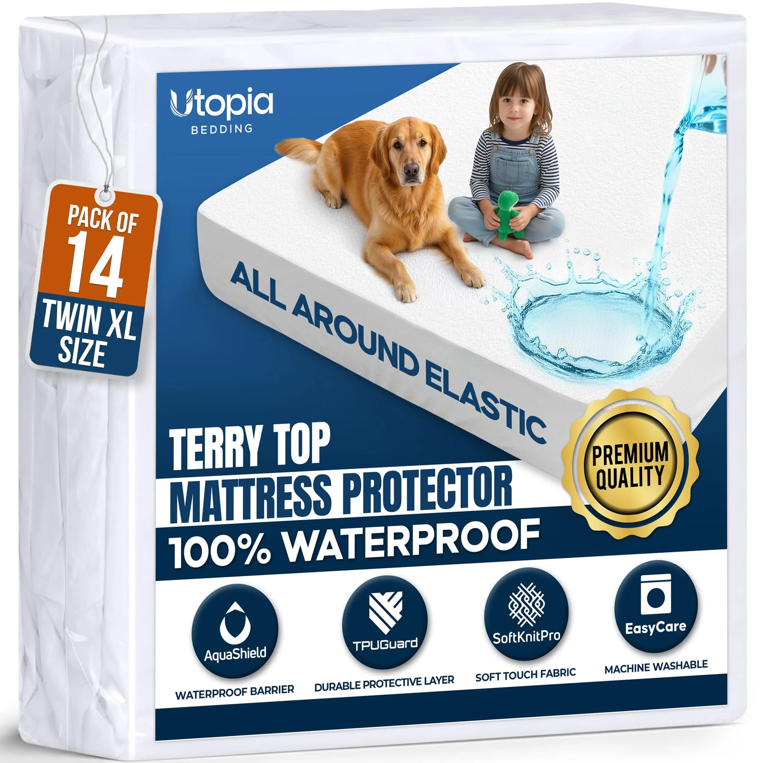 Utopia Bedding Waterproof King Size Mattress Protector 78x80x17 Inches | Breathable Terry Top, Deep Pocket — White / Twin XL