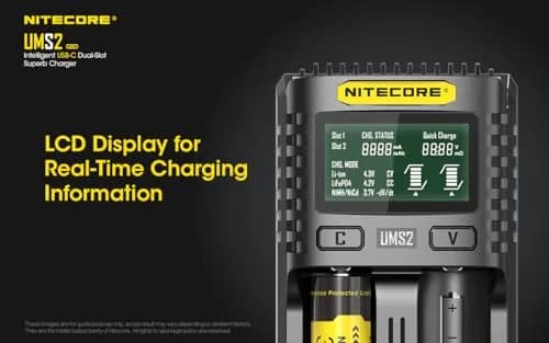 Nitecore UMS2 Battery Charger for Li-Ion/Ni-MH/Ni-Cd, Dual USB-C Slots, with Organizer | Fast, Safe Charging thumbnail 4