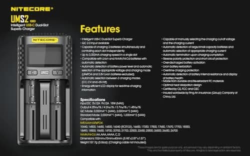 Nitecore UMS2 Battery Charger for Li-Ion/Ni-MH/Ni-Cd, Dual USB-C Slots, with Organizer | Fast, Safe Charging thumbnail 6