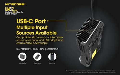 Nitecore UMS2 Battery Charger for Li-Ion/Ni-MH/Ni-Cd, Dual USB-C Slots, with Organizer | Fast, Safe Charging thumbnail 7