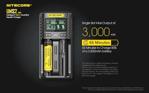 Nitecore UMS2 Battery Charger for Li-Ion/Ni-MH/Ni-Cd, Dual USB-C Slots, with Organizer | Fast, Safe Charging thumbnail 3