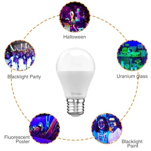 Onforu A19 LED Black Light Bulb 15W (E27 Base) | 395nm UV-A Glow for Parties & Decor thumbnail 4