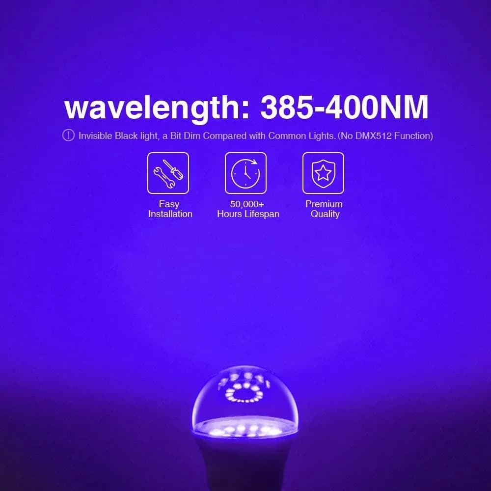 Onforu A19 LED Black Light Bulb 15W (E27 Base) | 395nm UV-A Glow for Parties & Decor - view 2