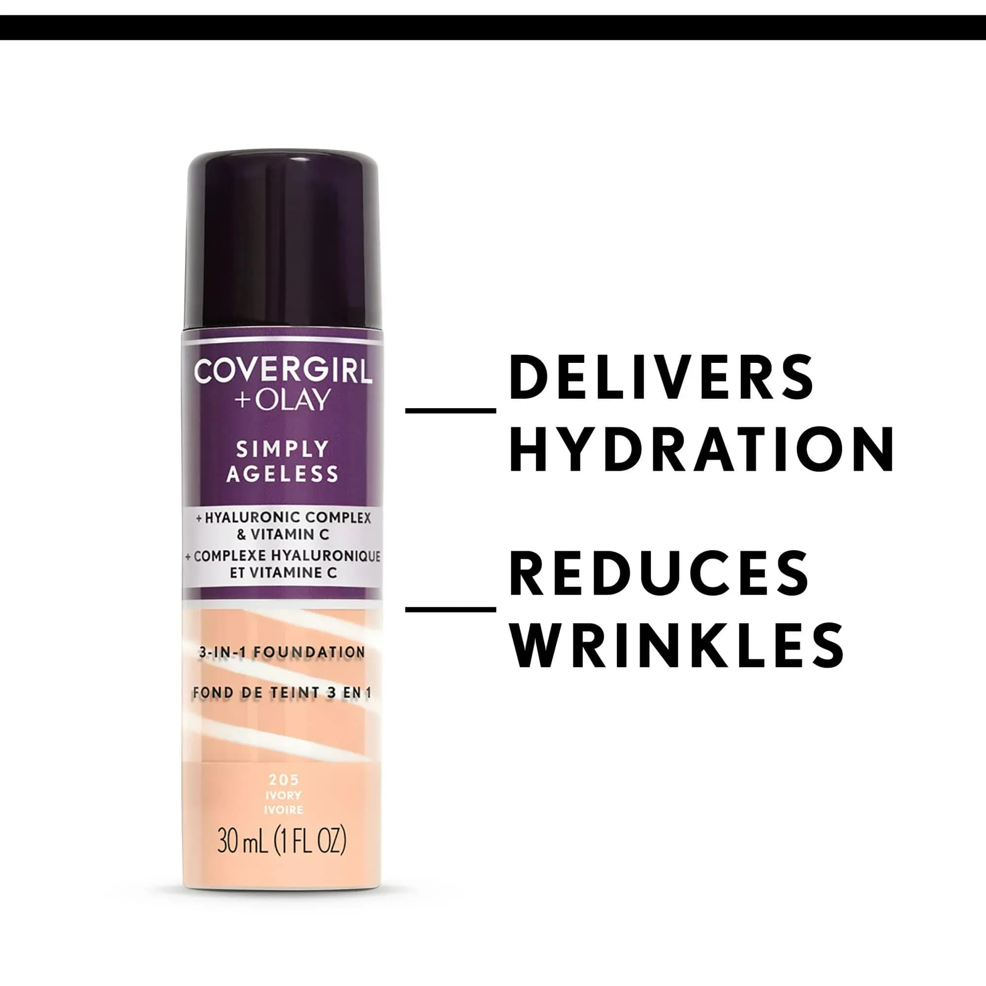 COVERGIRL Simply Ageless 3-in-1 Foundation - 275 Soft Sable | Anti-Aging Liquid Foundation with Hyaluronic Complex & Vitamin C - view 3