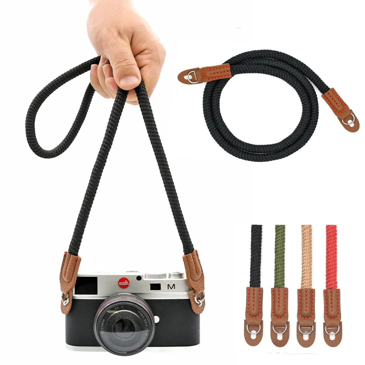 Eorefo Camera Rope Strap 100cm Soft Cotton | Vintage Neck Shoulder Belt for DSLR & Mirrorless — Black