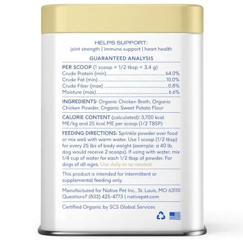 Native Pet Bone Broth for Dogs & Cats - Chicken Bone Broth Powder | Supports Joint, Immunity & Heart Health - 96 Scoops thumbnail 8