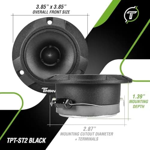 Timpano Super Tweeter 3.85 inch | 600W 4 Ohm, Slim Car Audio Bullet Tweeters, Black thumbnail 4