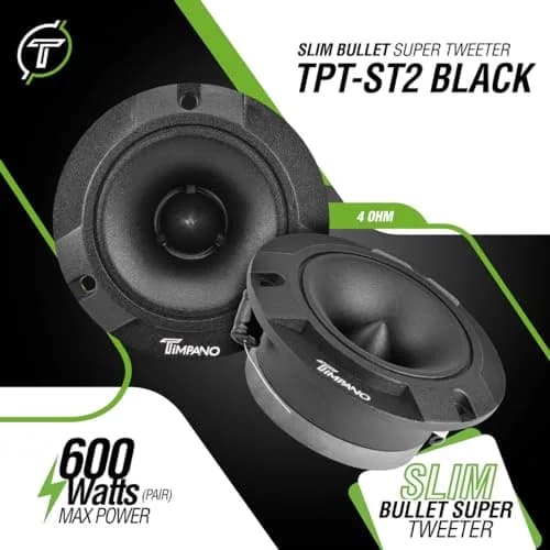 Timpano Super Tweeter 3.85 inch | 600W 4 Ohm, Slim Car Audio Bullet Tweeters, Black thumbnail 2