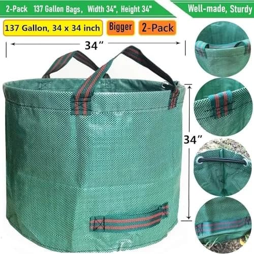 Tespher 137 Gallon Reusable Yard Waste Bags (D34"xH34") with Gloves | Heavy Duty Polypropylene for Lawn Debris thumbnail 4