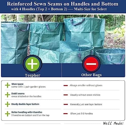 Tespher 137 Gallon Reusable Yard Waste Bags (D34"xH34") with Gloves | Heavy Duty Polypropylene for Lawn Debris thumbnail 8