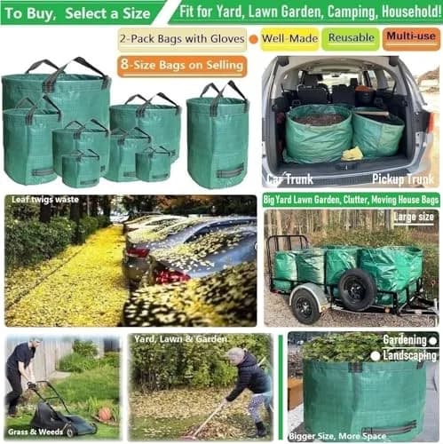 Tespher 137 Gallon Reusable Yard Waste Bags (D34"xH34") with Gloves | Heavy Duty Polypropylene for Lawn Debris thumbnail 2