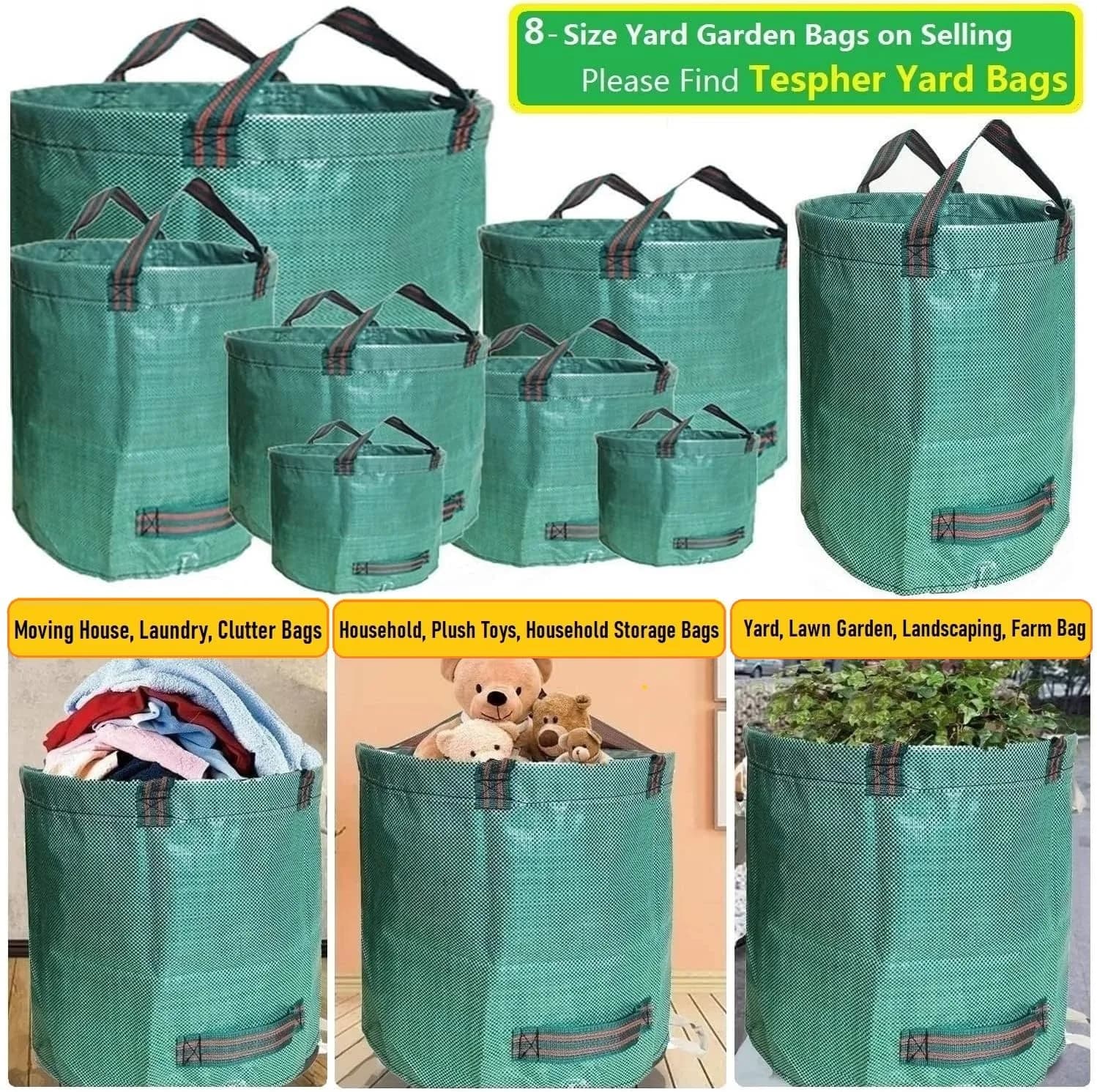 Tespher 137 Gallon Reusable Yard Waste Bags (D34"xH34") with Gloves | Heavy Duty Polypropylene for Lawn Debris - view 3