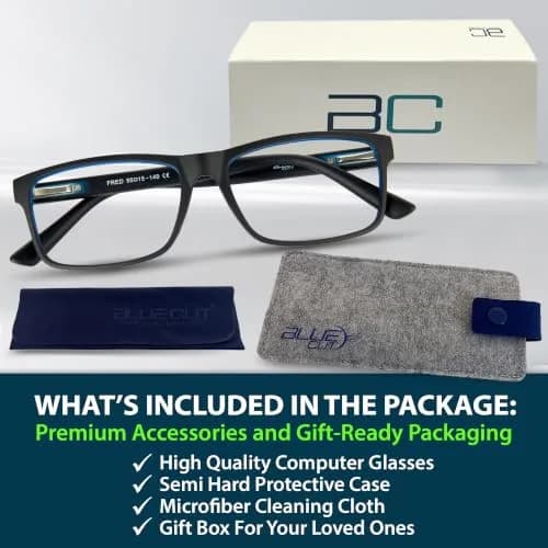 BLUE CUT Blue Light Blocking Glasses for Men & Women, Clear Square Frame 55mm Lens | Reduce Eye Strain thumbnail 6