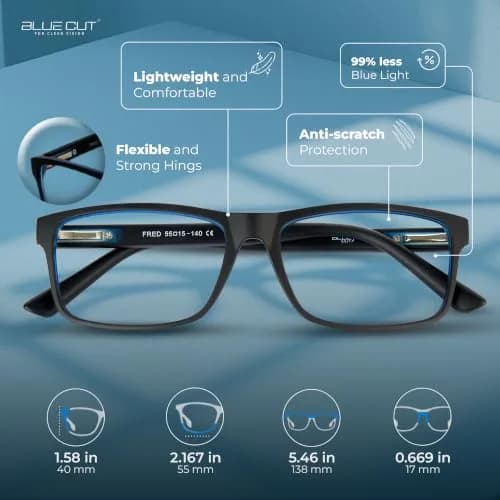 BLUE CUT Blue Light Blocking Glasses For Men/Women | Reduce Eye Strain & Fatigue in India thumbnail 3