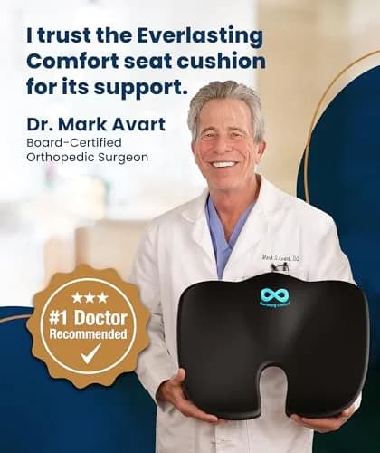 Everlasting Comfort Black Airflow Memory Foam Seat Cushion | Ergonomic U-Shape for Tailbone Pain Relief, Sciatica (Large) thumbnail 8