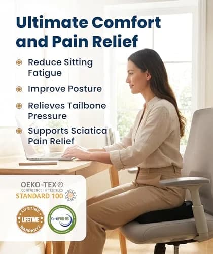 Everlasting Comfort Black Airflow Memory Foam Seat Cushion | Ergonomic U-Shape for Tailbone Pain Relief, Sciatica (Large) thumbnail 2