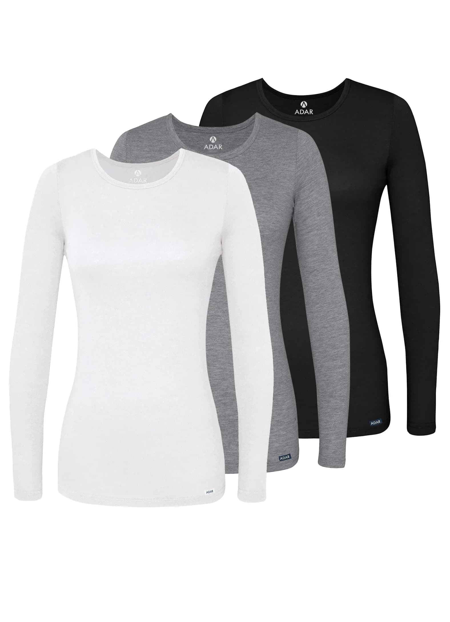 ADAR Medical Uniforms Underscrubs for Women 3 Pack - Long Sleeve Comfort Tee - XXS