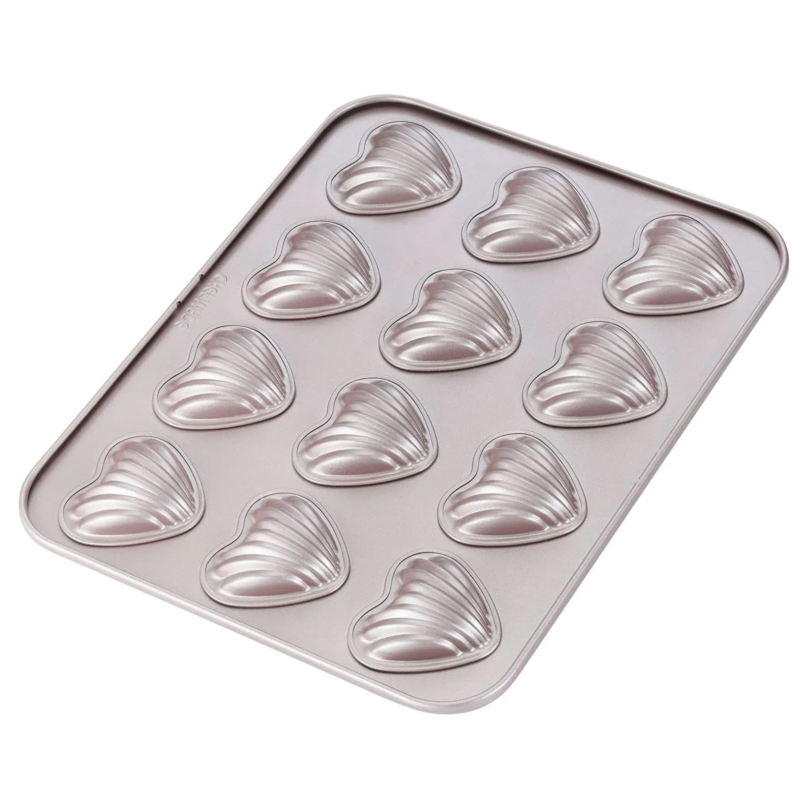 CHEFMADE Heart Madeleine Mold Cake Pan 12-Cavity | Non-Stick Shell Cake Pan for Oven Baking (Champagne Gold) — 02 - Heart Shell 12 Cups