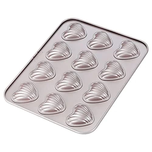 CHEFMADE Heart Madeleine Mold Cake Pan 12-Cavity | Non-Stick Shell Cake Pan for Oven Baking (Champagne Gold) thumbnail 1