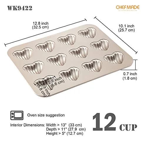 CHEFMADE Heart Madeleine Mold Cake Pan 12-Cavity | Non-Stick Shell Cake Pan for Oven Baking (Champagne Gold) thumbnail 2