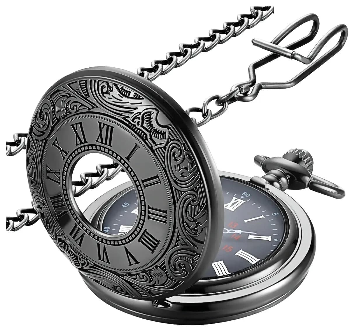 LYMFHCH G-Black Vintage Pocket Watch with Chain, Classic Roman Numerals Quartz Wristwatch for Gifts - main product image