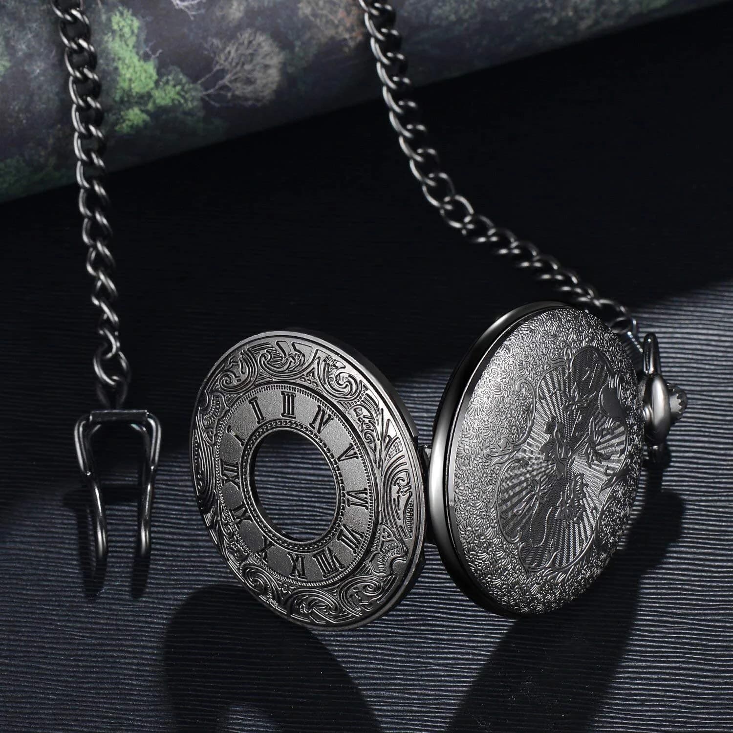 LYMFHCH Vintage Pocket Watch with Chain, Roman Numerals Scale Quartz Pocket Watch 46mm (1.8") | Classic Engraved Design for Gifting - view 5