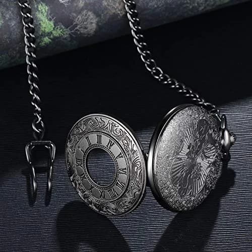 LYMFHCH Vintage Pocket Watch with Chain, Roman Numerals Scale Quartz Pocket Watch 46mm (1.8") | Classic Engraved Design for Gifting thumbnail 5