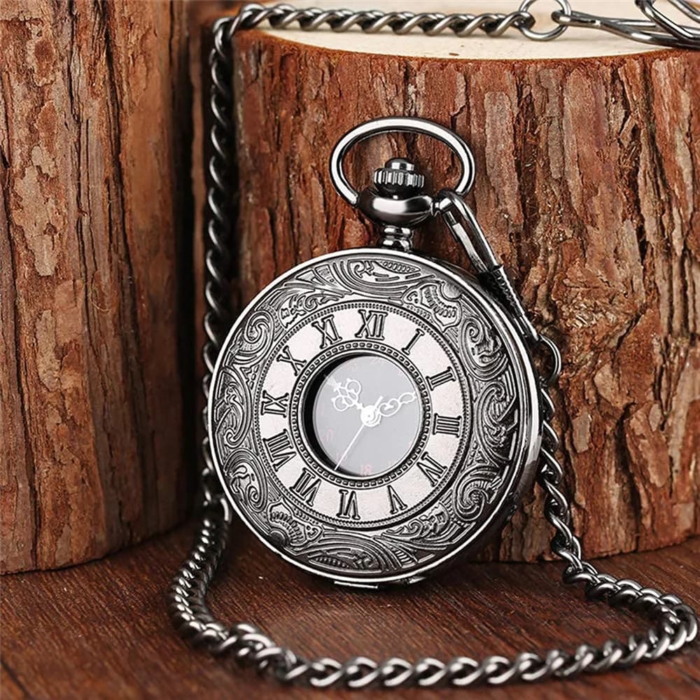 LYMFHCH Vintage Pocket Watch with Chain, Roman Numerals Scale Quartz Pocket Watch 46mm (1.8") | Classic Engraved Design for Gifting - view 7