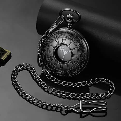 LYMFHCH Vintage Pocket Watch with Chain, Roman Numerals Scale Quartz Pocket Watch 46mm (1.8") | Classic Engraved Design for Gifting thumbnail 2