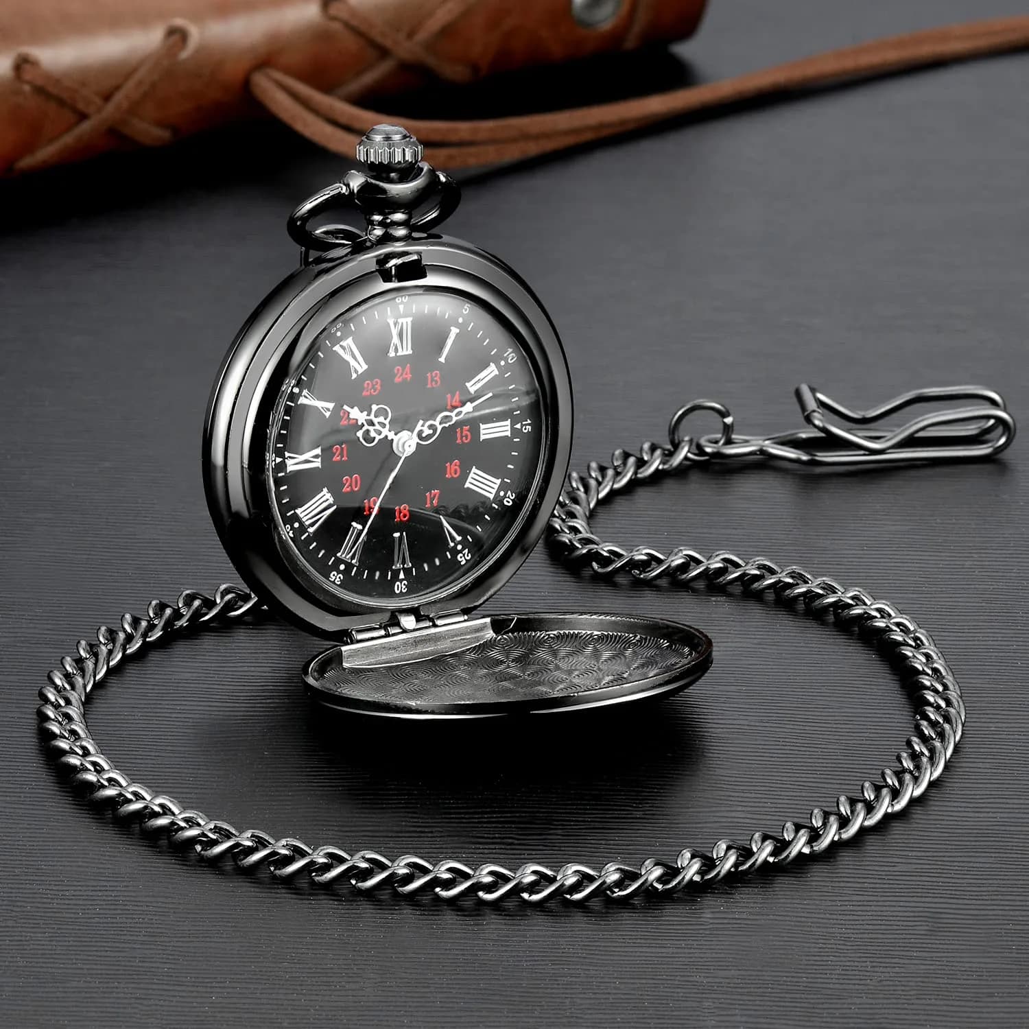 LYMFHCH G-Black Vintage Pocket Watch with Chain, Classic Roman Numerals Quartz Wristwatch for Gifts - view 3