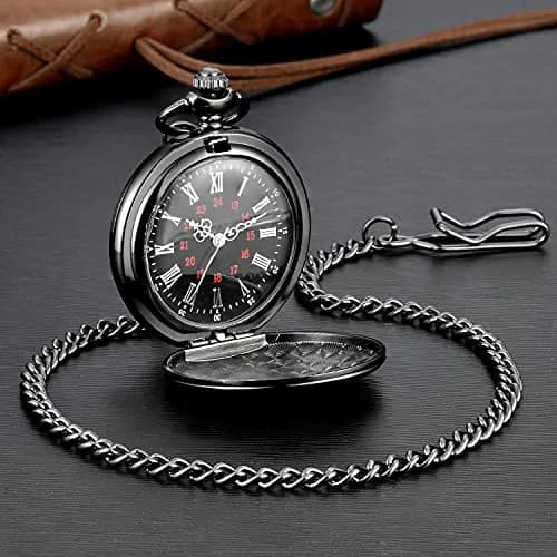 LYMFHCH Vintage Pocket Watch with Chain, Roman Numerals Scale Quartz Pocket Watch 46mm (1.8") | Classic Engraved Design for Gifting thumbnail 3