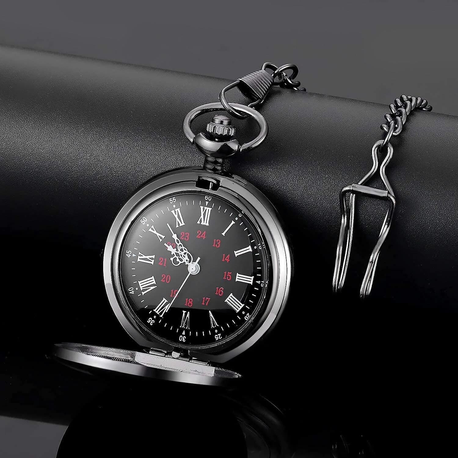 LYMFHCH G-Black Vintage Pocket Watch with Chain, Classic Roman Numerals Quartz Wristwatch for Gifts - view 4