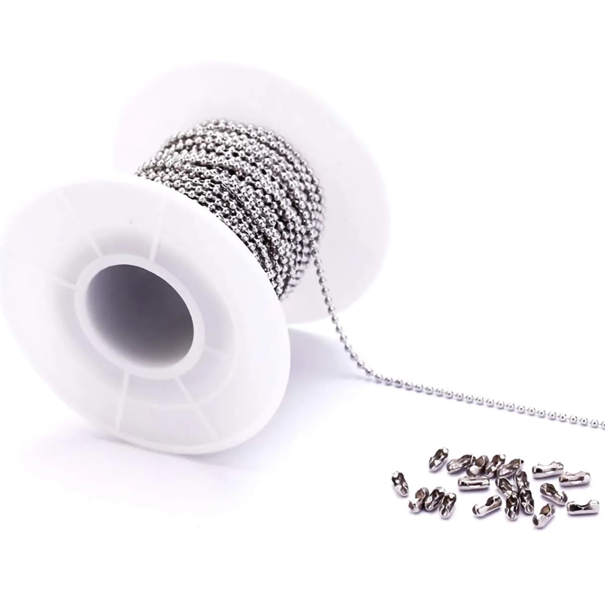 Tiparts 30 Feet Stainless Steel Ball Chain with 20 Connectors, 1.5mm Silver | Jewelry Making Chains - main product image