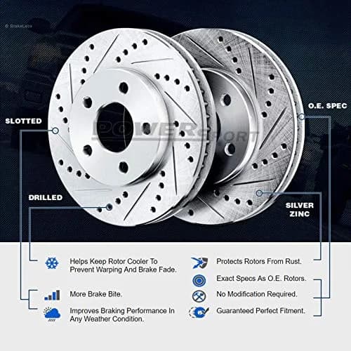 Power Sport Rear Brake Kit for Lexus LS460 2007-2017 | Drilled & Slotted Rotors with Ceramic Pads thumbnail 4