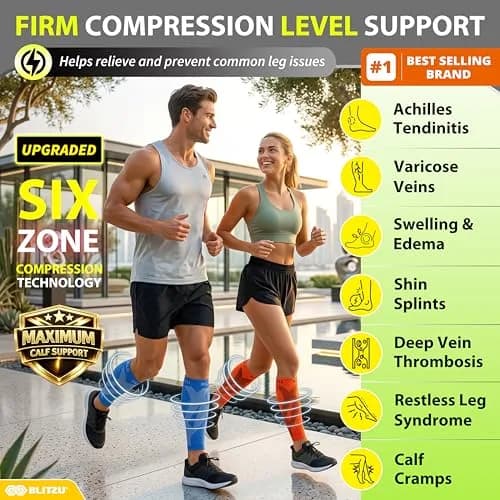BLITZU Calf Compression Sleeves Tangerine Small/Medium | FDA Approved Orthopedic Brace for Shin Splints & Varicose Veins thumbnail 2