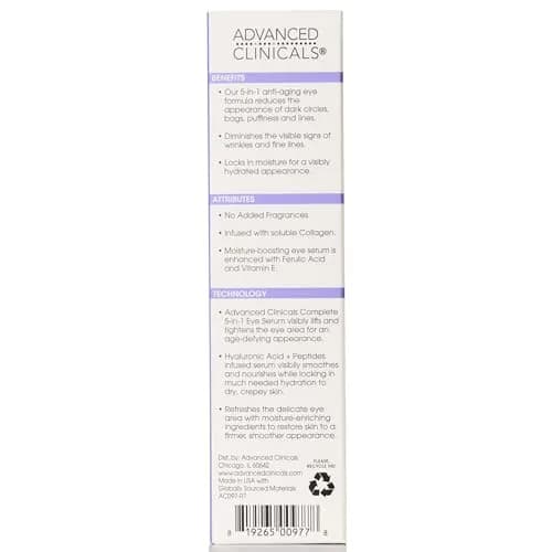 Advanced Clinicals 5-in-1 Eye Serum 2 Fl Oz | Multi-Benefit Anti-Aging Face Moisturizer for Dark Circles & Wrinkles thumbnail 9