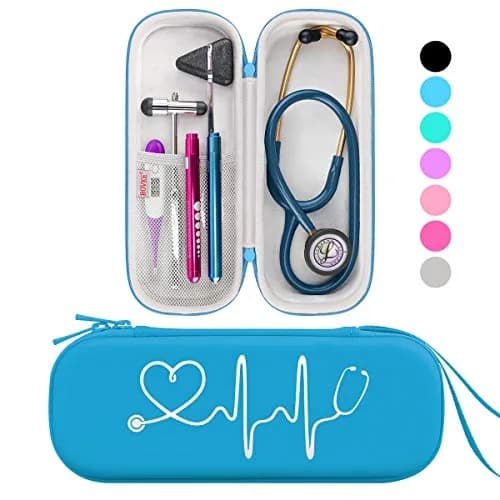 BOVKE Travel Carrying Case Compatible with 3M Littmann Classic III, Lightweight II S.E, MDF Acoustica Deluxe Stethoscopes, Extra Room for Medical Scissors EMT Trauma Shears LED Penlight, Turquoise | Durable, Lightweight & Waterproof thumbnail 1