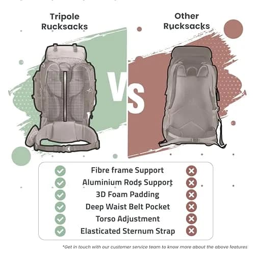 TRIPOLE Walker 55L Rucksack Black | Internal Frame Backpack for Trekking & Travel thumbnail 4