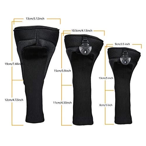 LONGCHAO Golf Club Head Cover Set for Driver & Woods | Thick 1680D Material, Interchangeable Tags, Black (3 pcs) thumbnail 4