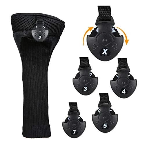 LONGCHAO Golf Club Head Cover Set for Driver & Woods | Thick 1680D Material, Interchangeable Tags, Black (3 pcs) thumbnail 3