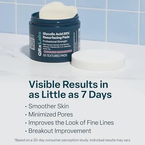QRxLabs Glycolic Acid Pads 20% Resurfacing AHA for Face & Body 50ct | Exfoliates Skin Surface thumbnail 5