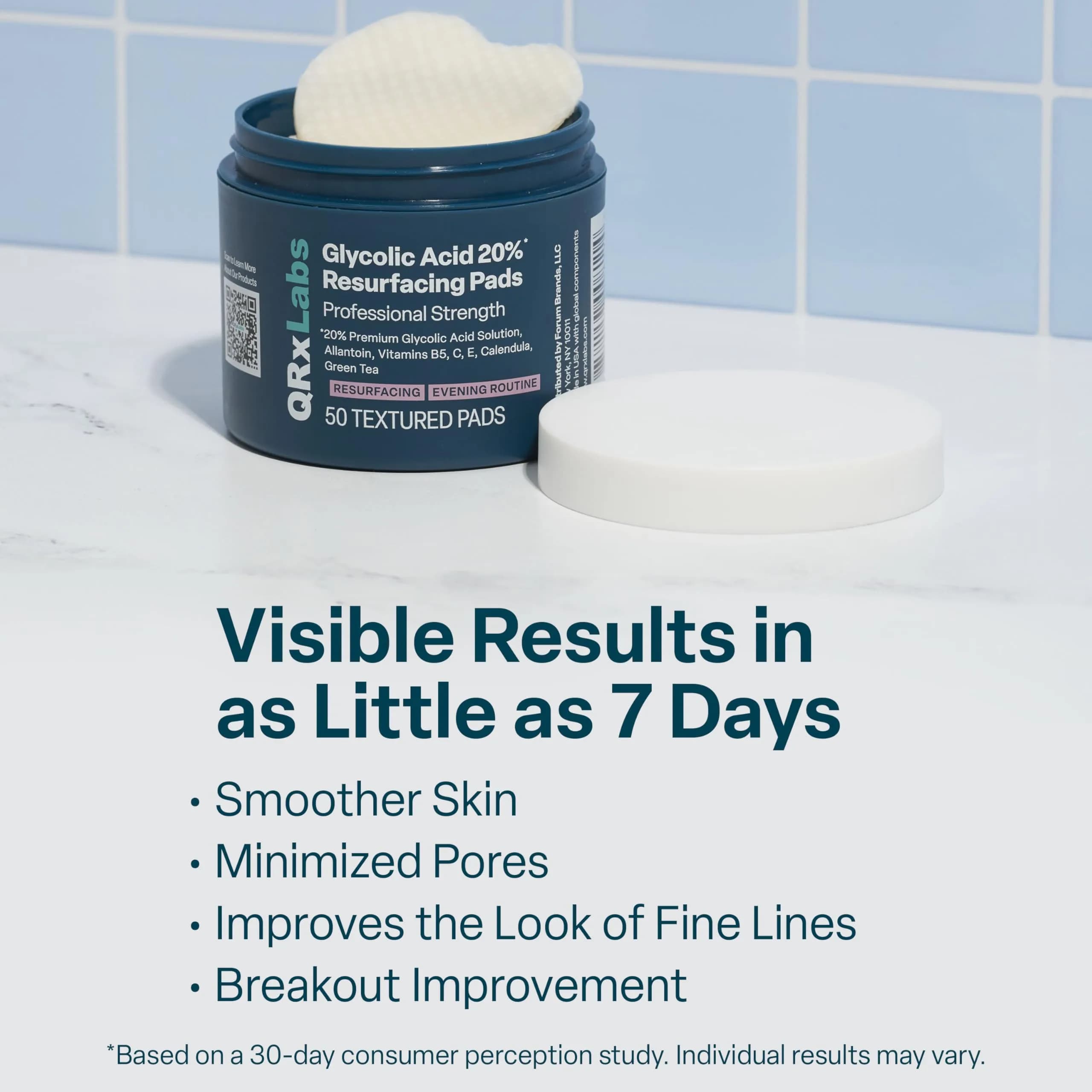 QRxLabs Glycolic Acid Pads 20% Resurfacing AHA for Face & Body 50ct | Exfoliates Skin Surface - view 5