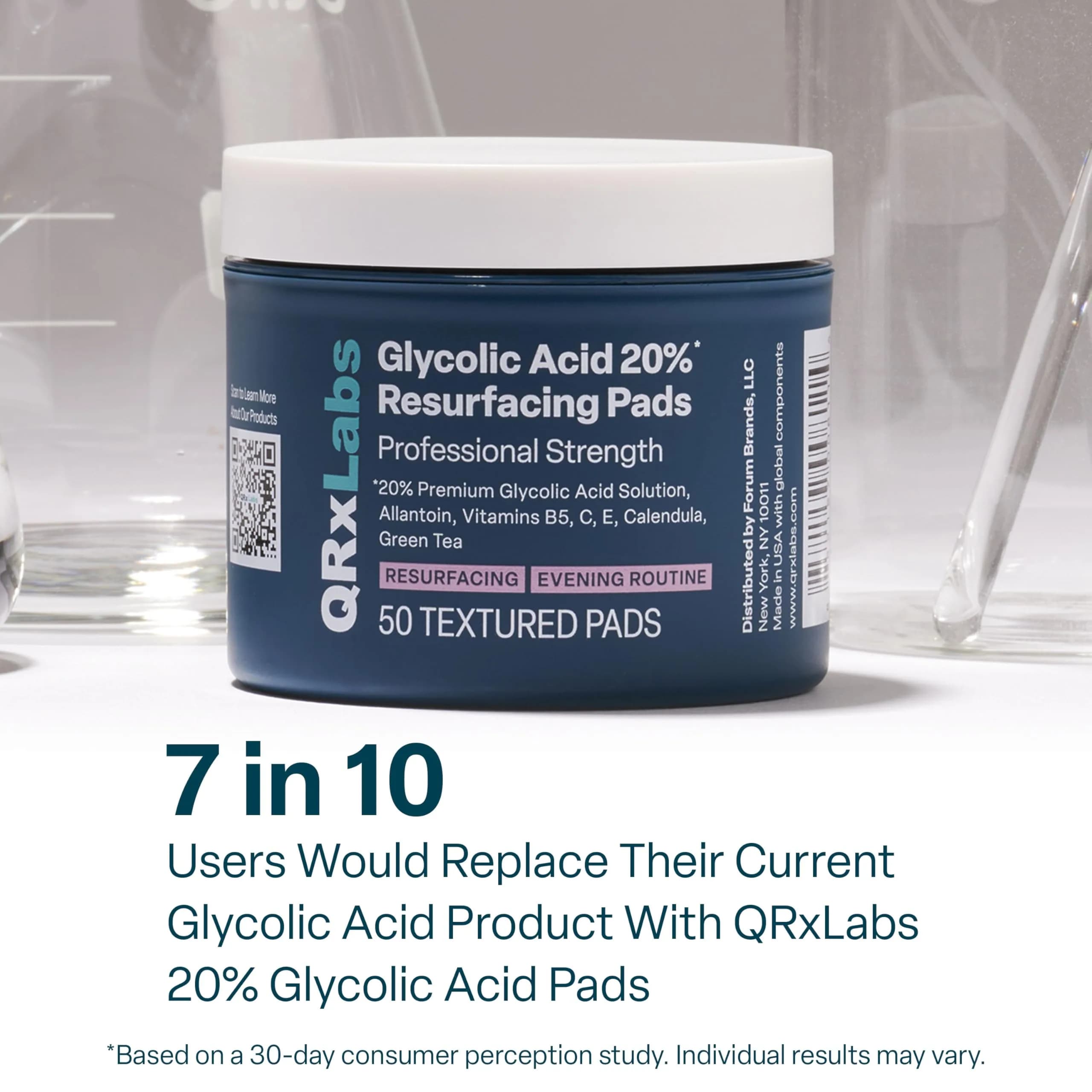 QRxLabs Glycolic Acid Pads 20% Resurfacing AHA for Face & Body 50ct | Exfoliates Skin Surface - view 8