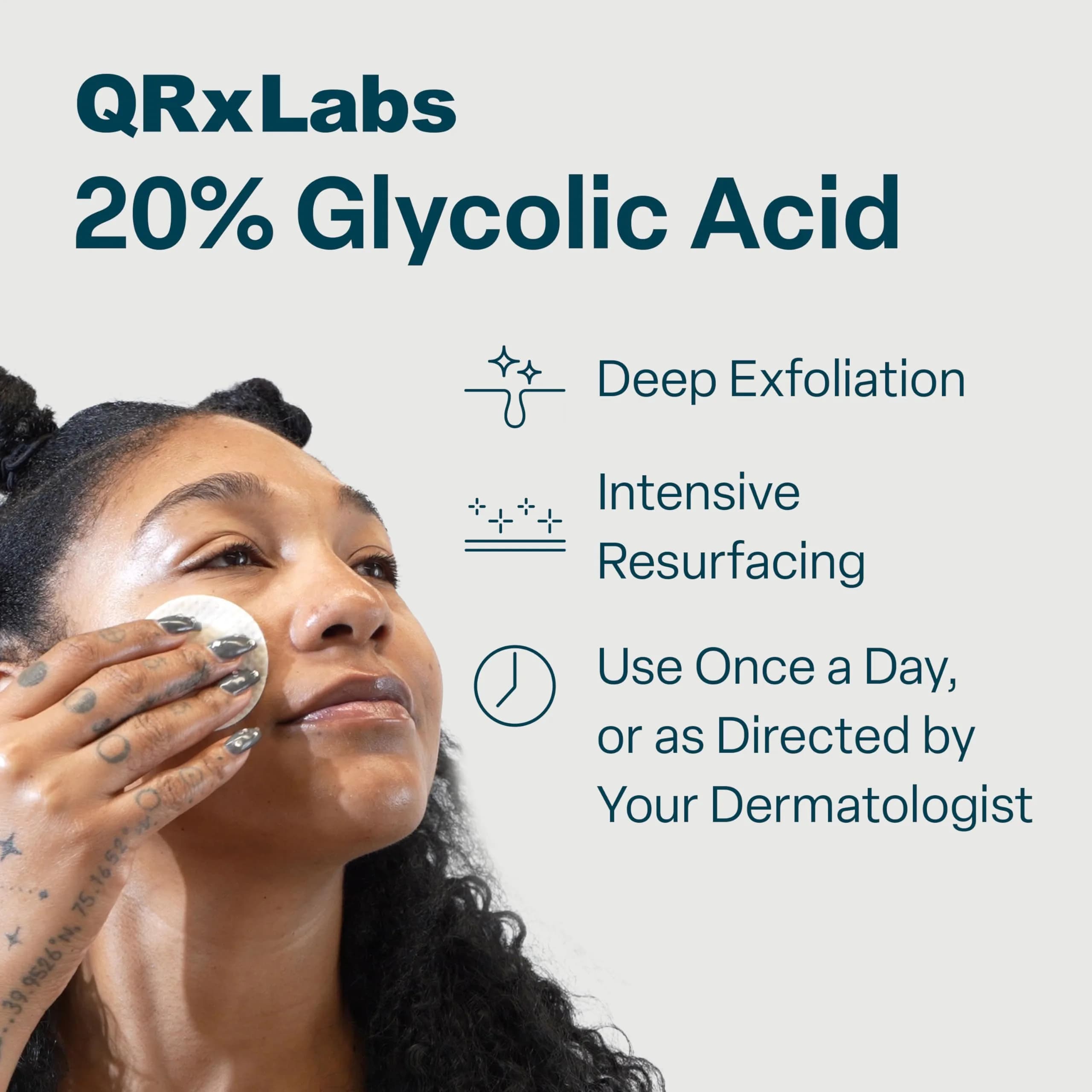 QRxLabs Glycolic Acid Pads 20% Resurfacing AHA for Face & Body 50ct | Exfoliates Skin Surface - view 2