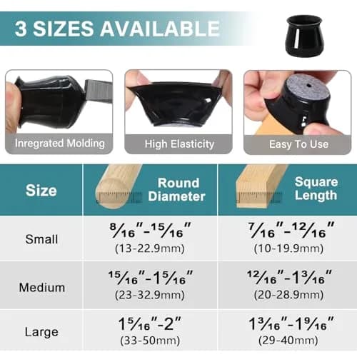 Ansible 24 Pcs Round Chair Leg Floor Protectors L Size 33-50mm Black | Protect Hardwood & Tile Floors thumbnail 5