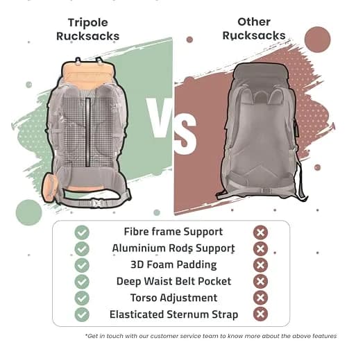 TRIPOLE Walker 55L Rucksack Orange | Internal Frame Backpack with Laptop Compartment & Rain Cover thumbnail 5